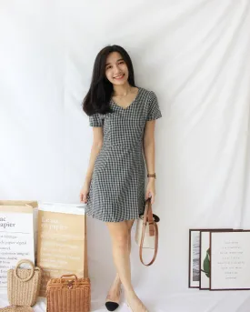 Checkered V Neck Dress