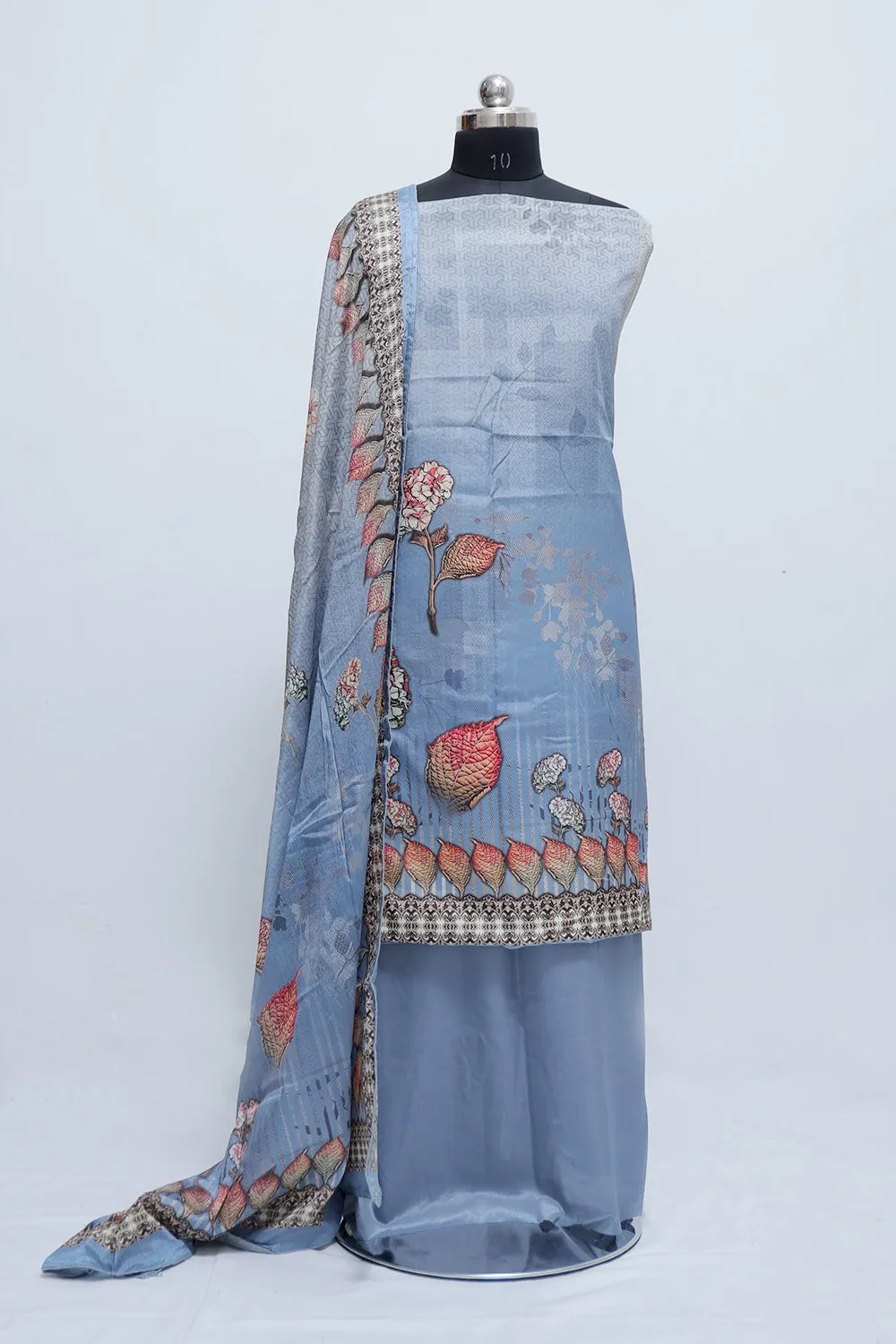 Classy Intense Grey Colour Beautifully Printed Suit  Known For Its Unique Design & Enhances The Personality Of Wearer.