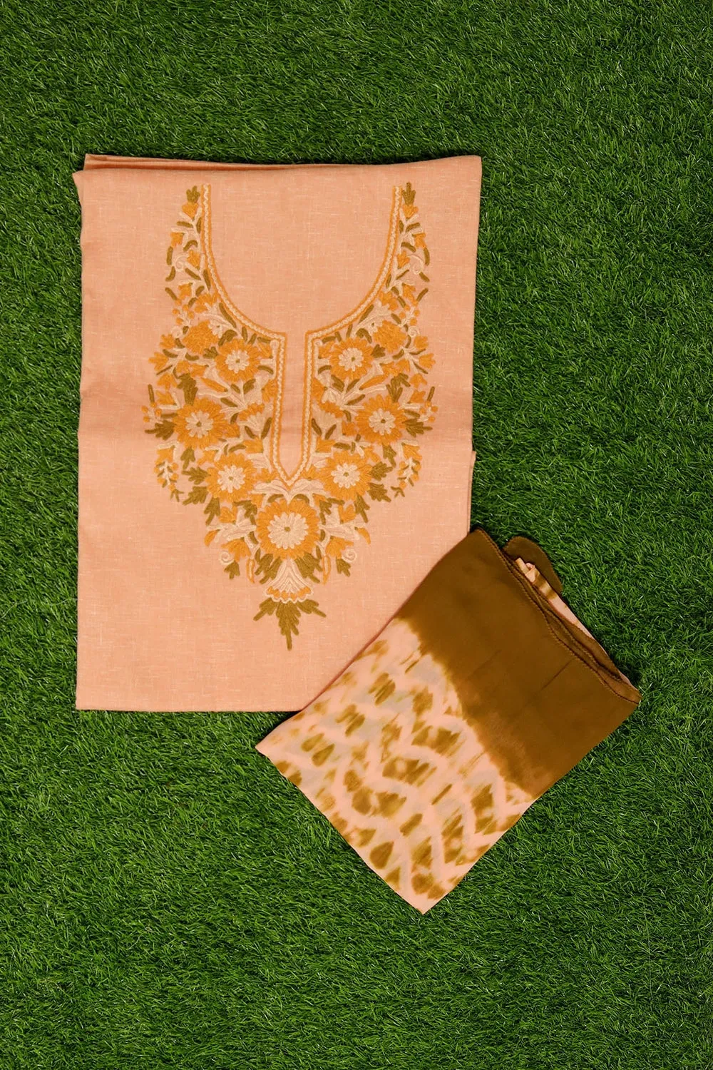 Classy Modest Peach Colour Cotton Suit With Beautiful Kashmiri Embroidery Definitely Add Elegance.