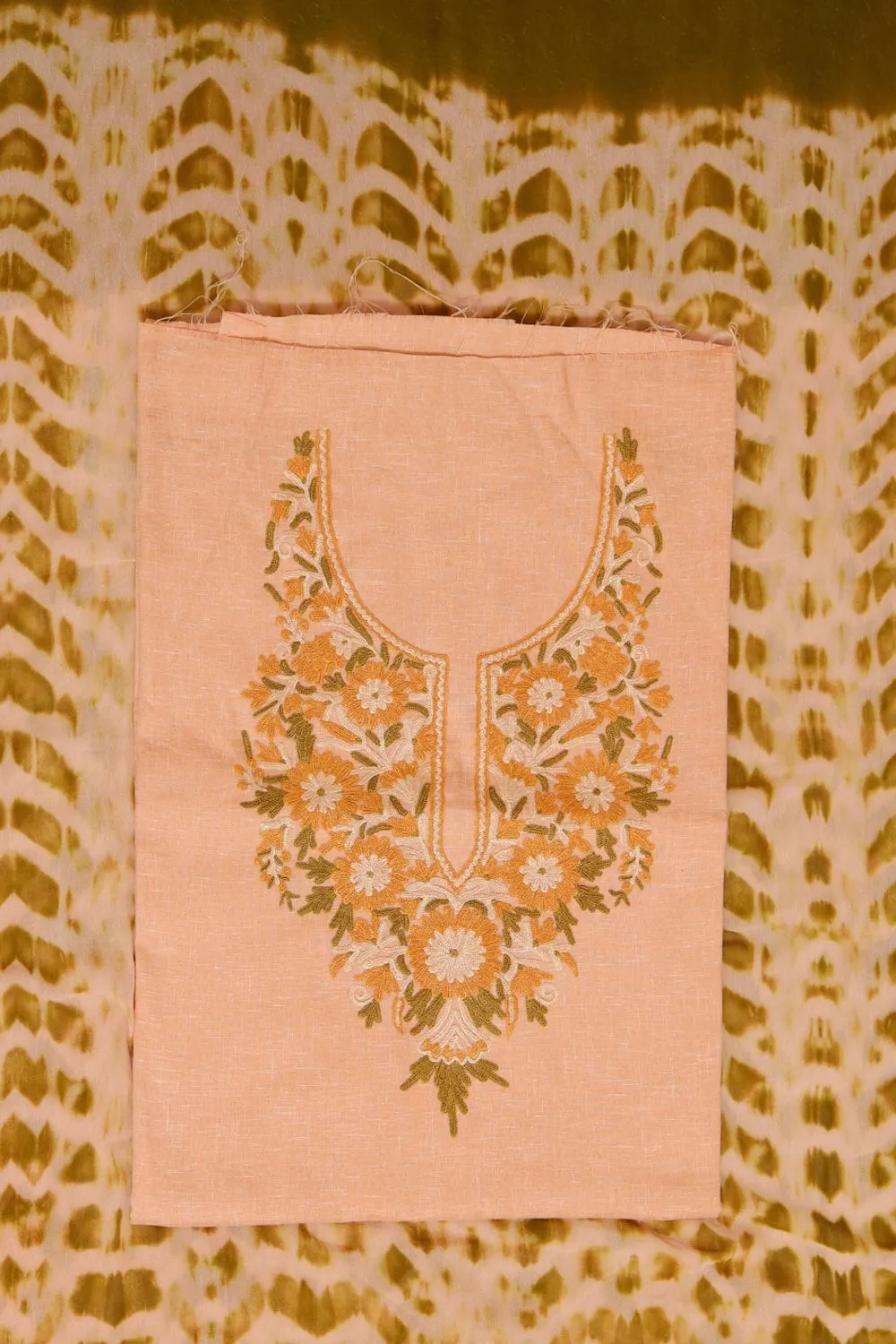 Classy Modest Peach Colour Cotton Suit With Beautiful Kashmiri Embroidery Definitely Add Elegance.