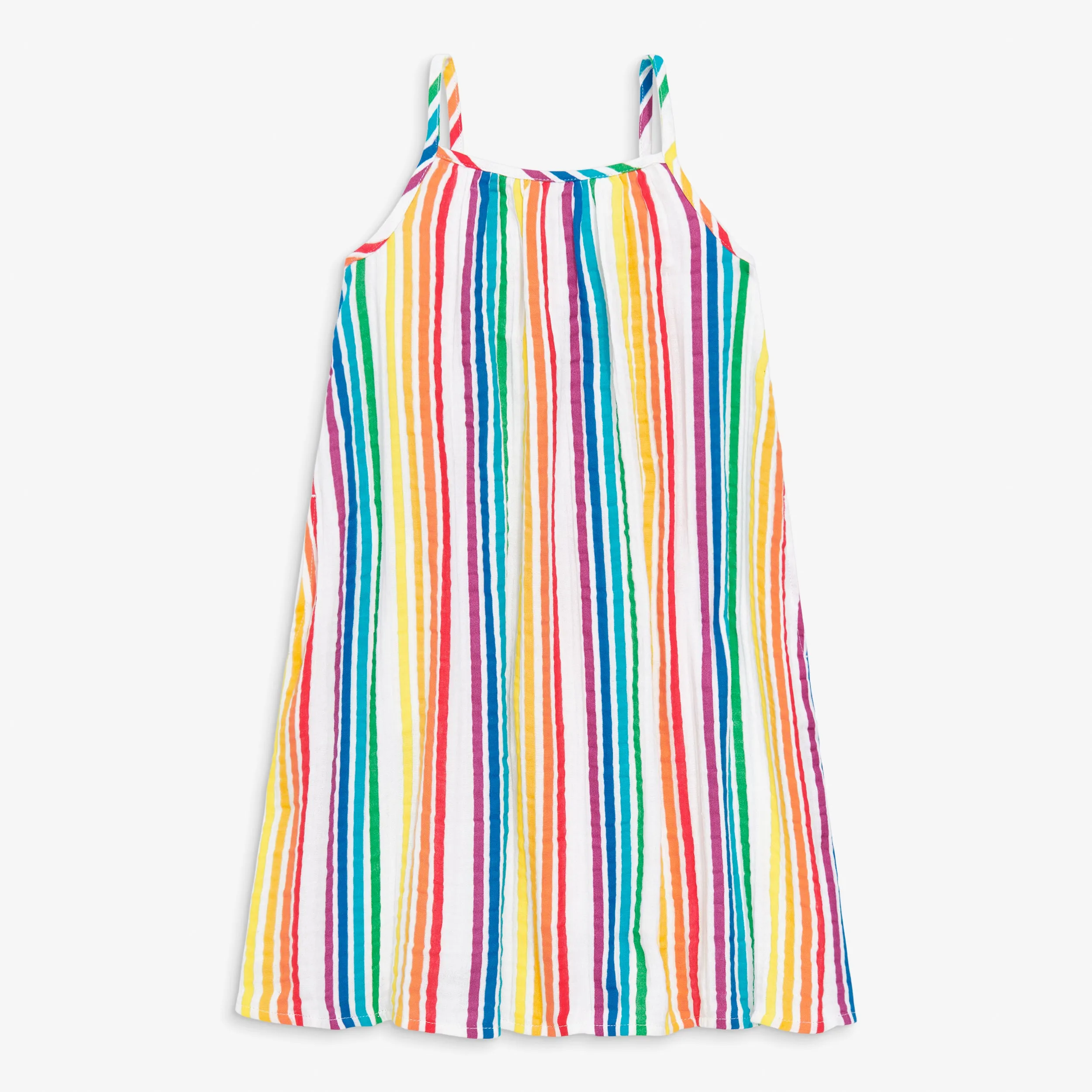 Clearance cotton gauze tank dress in mini rainbow stripe