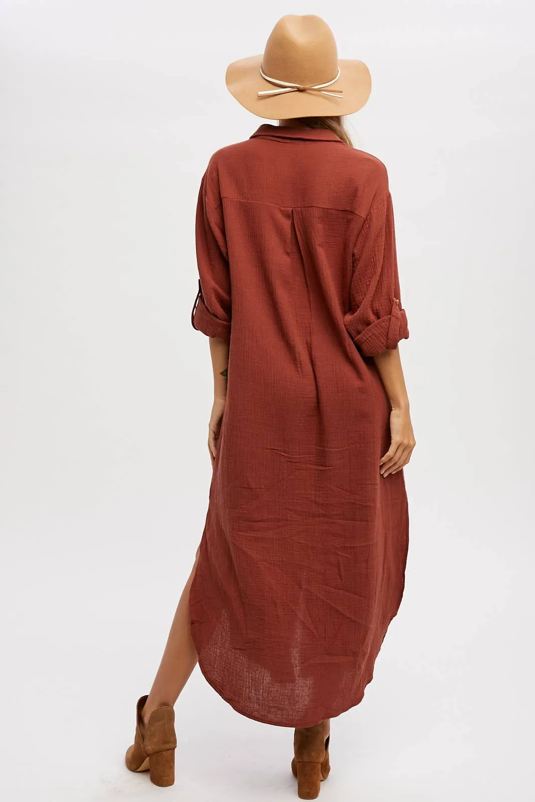 Cotton Gauze Button Up Maxi Dress With Pockets