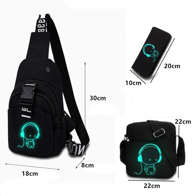 Crossbody Luminous USB Charging Chest Bags