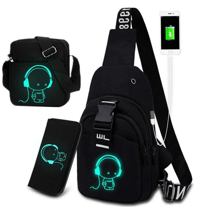 Crossbody Luminous USB Charging Chest Bags