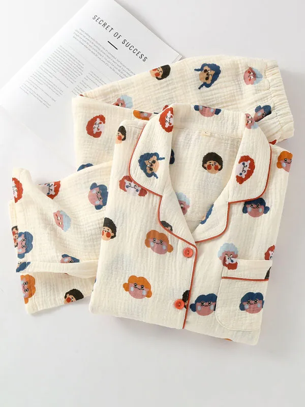 Cute Cartoon Characters Printed Cotton Pajamas