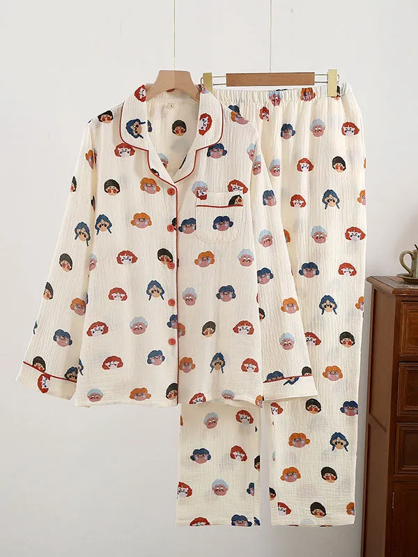 Cute Cartoon Characters Printed Cotton Pajamas