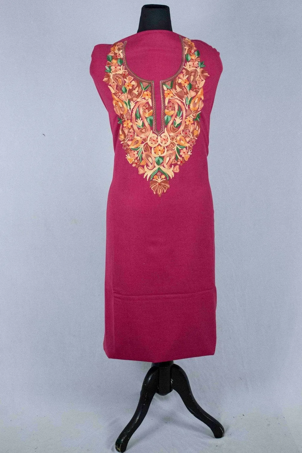 Dark Pink  Colour Aari Work Salwar Kameez With Blooming Multi Colored Aari Work Neckline