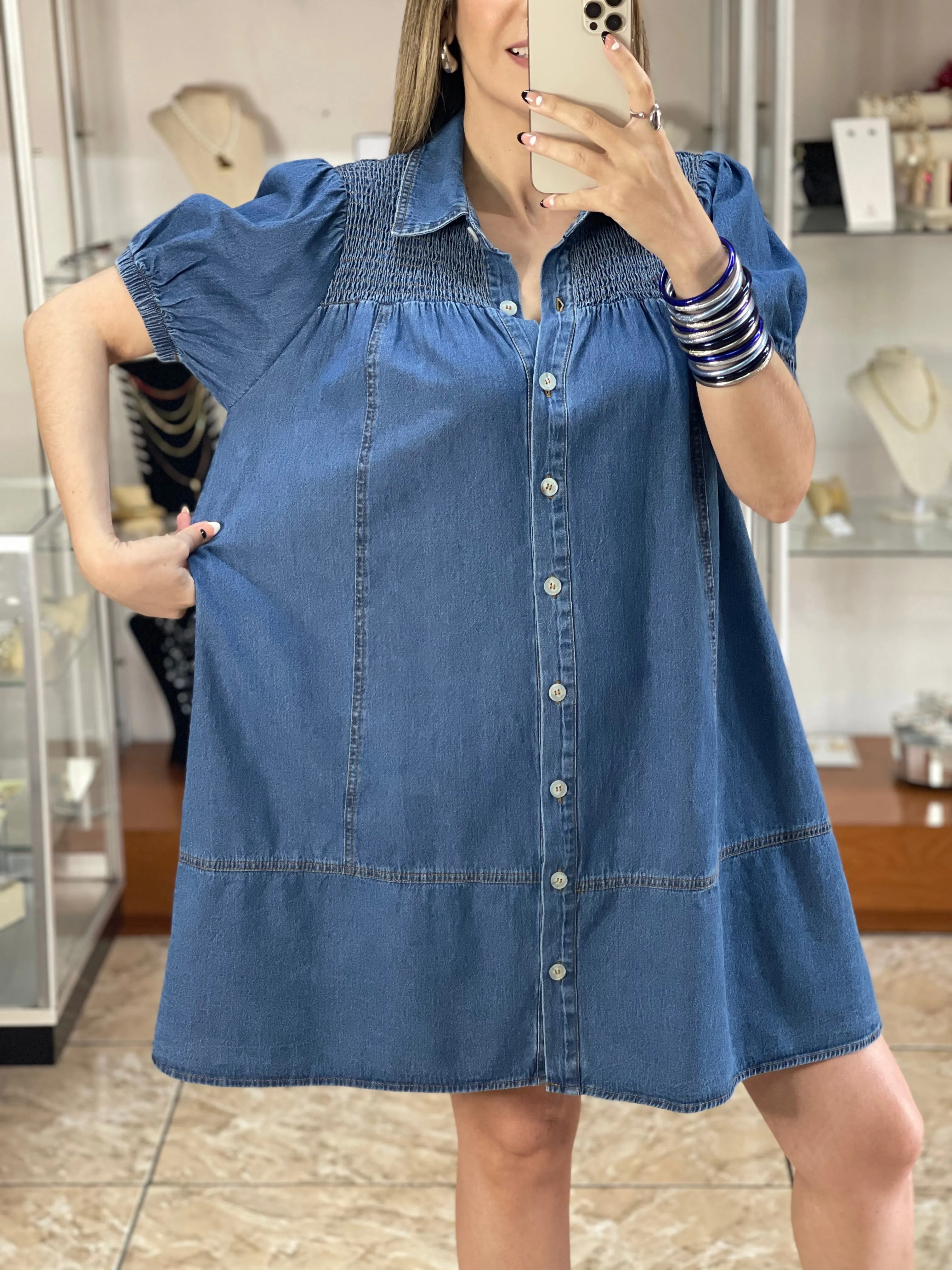 Denim Button Up Mini Dress