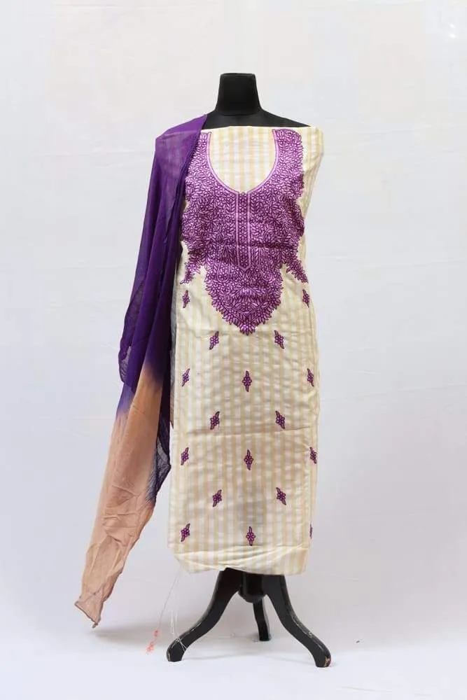 Designer Beige Colour Salwar kameez With Amazing Contrast Of Dark Purple Colour Embroidery