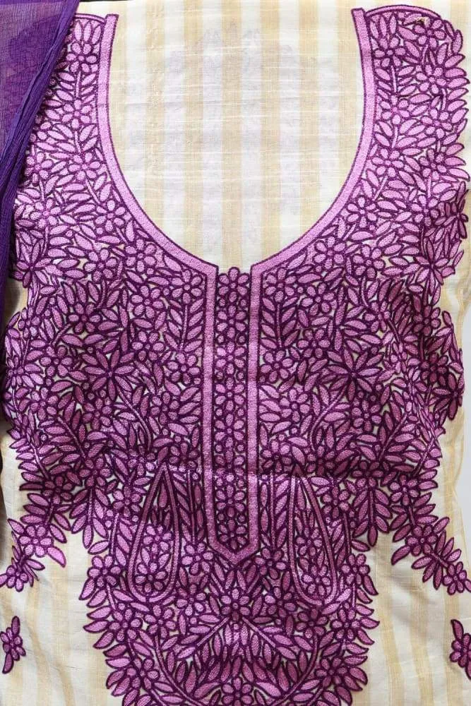 Designer Beige Colour Salwar kameez With Amazing Contrast Of Dark Purple Colour Embroidery