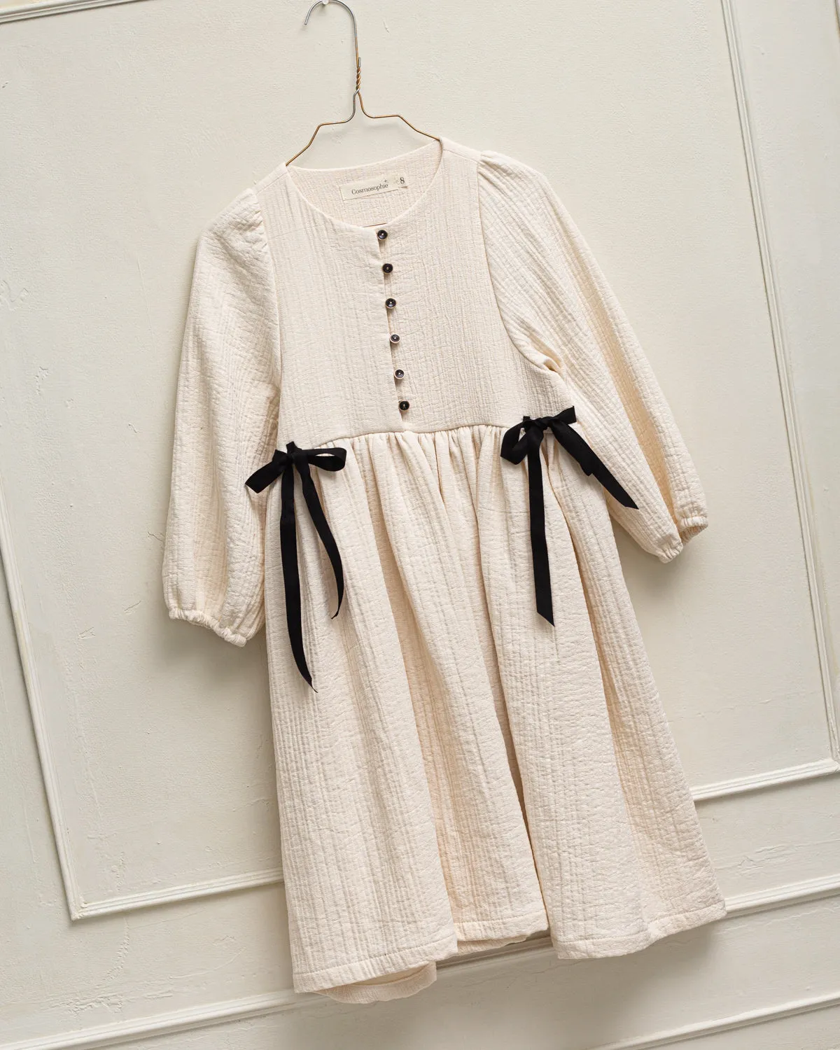 dress gauze side bows buttons - twin