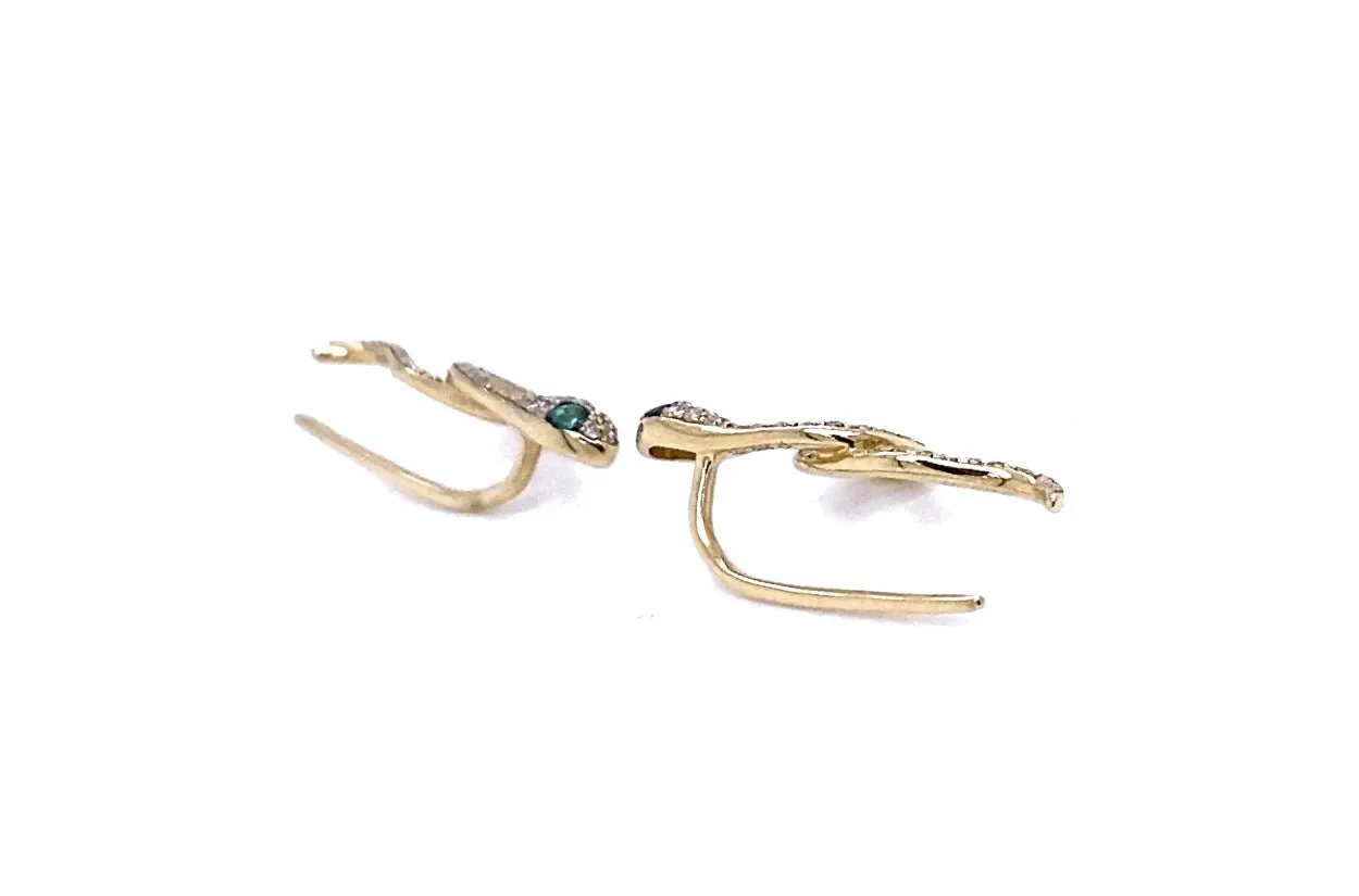 Earrings 14kt Hook Snakes & Diamonds