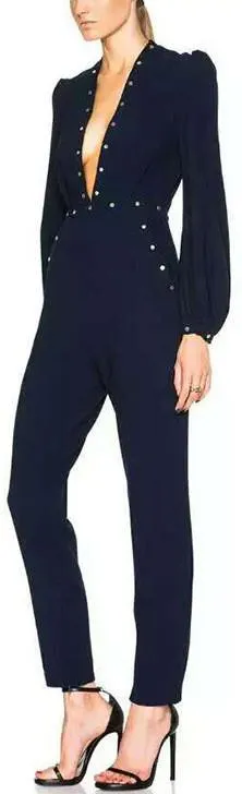 'Esplanade' Rivet Jumpsuit in Dark Blue