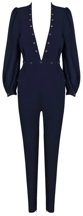 'Esplanade' Rivet Jumpsuit in Dark Blue