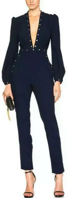 'Esplanade' Rivet Jumpsuit in Dark Blue