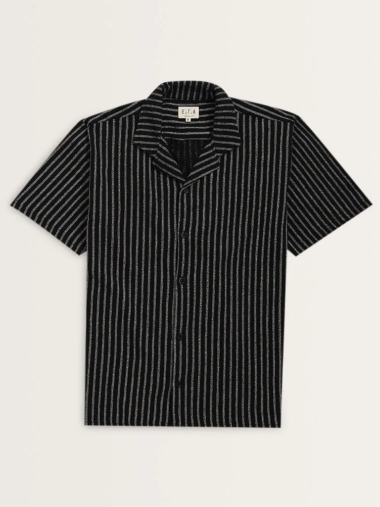 ETA Black Striped Relaxed Fit Shirt