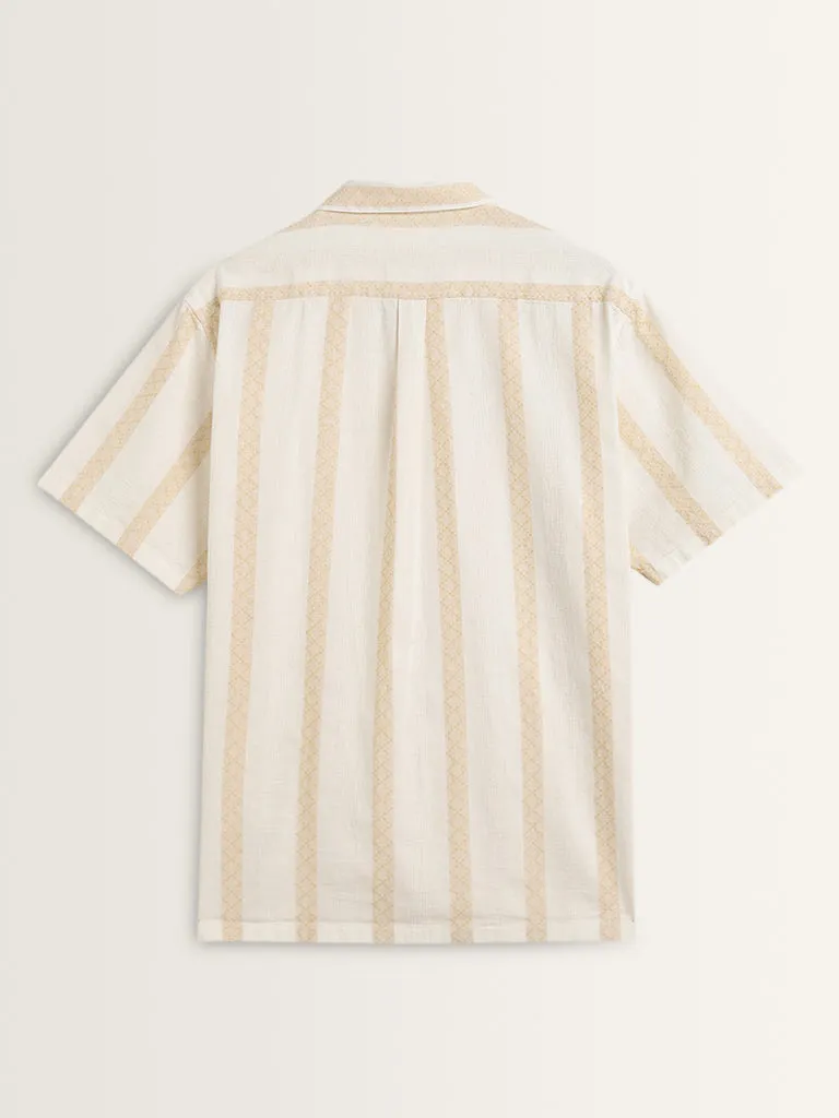 ETA Light Yellow Striped Knitted Relaxed-Fit Cotton Shirt