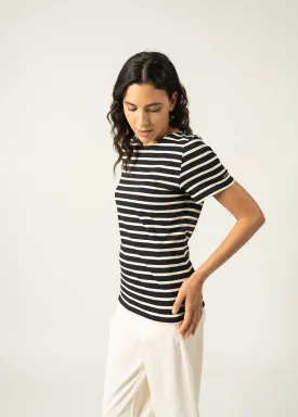 Etrille short sleeve striped sailor shirt - regular fit, in light cotton (NOIR/ECRU)