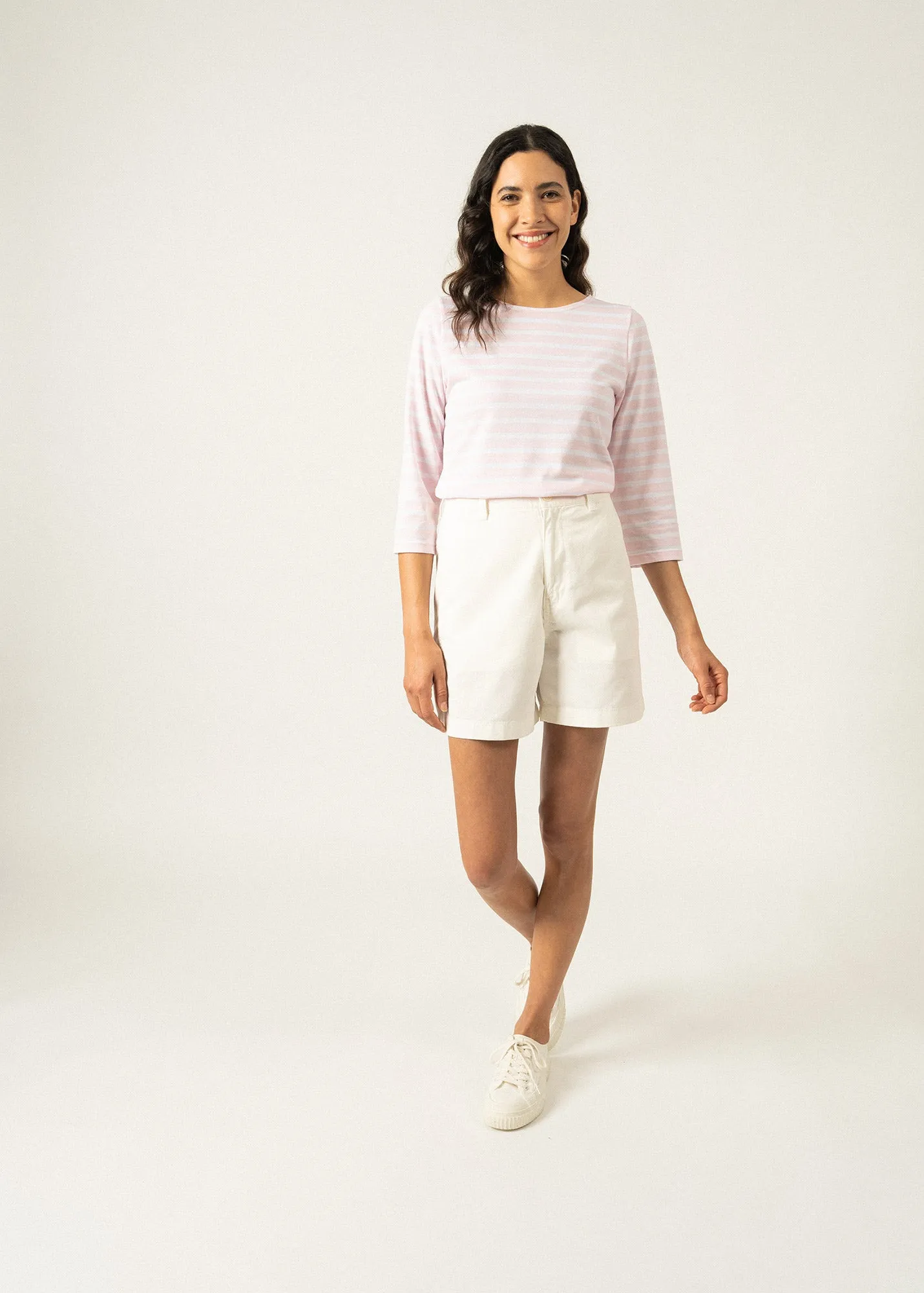 Galathée striped sailor shirt - slim fit, in light cotton (ROSE DOUX/NEIGE)