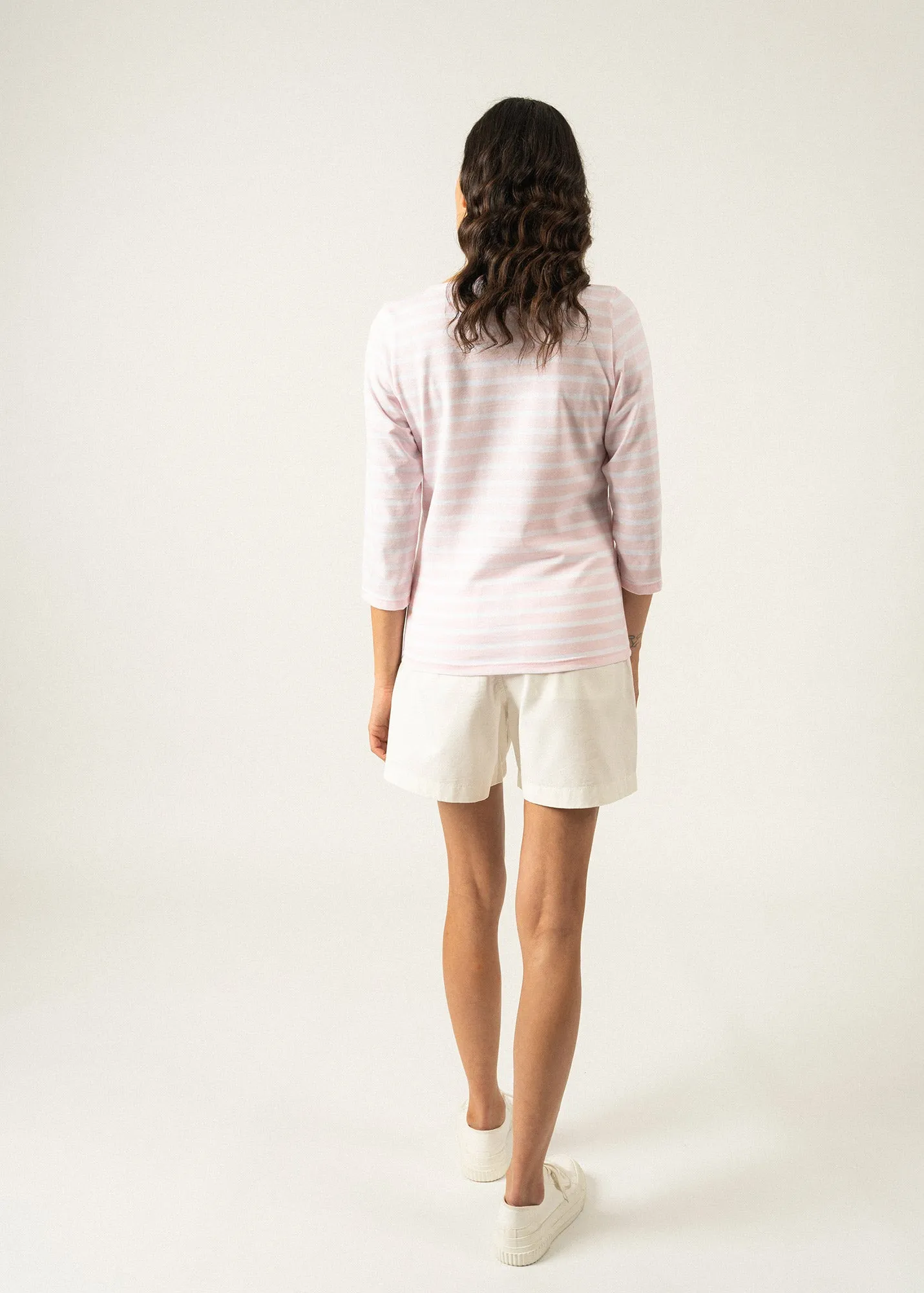 Galathée striped sailor shirt - slim fit, in light cotton (ROSE DOUX/NEIGE)