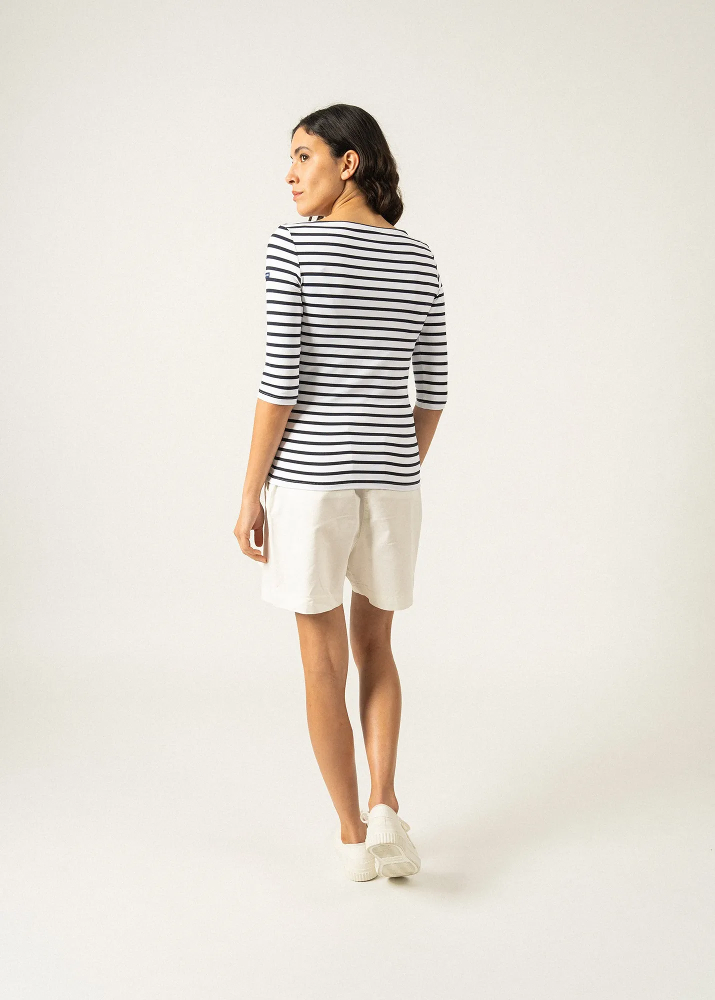 Garde Côte anti-UV striped sailor shirt - 3/4 length sleeves, in recycled jersey (NEIGE/NAVY)