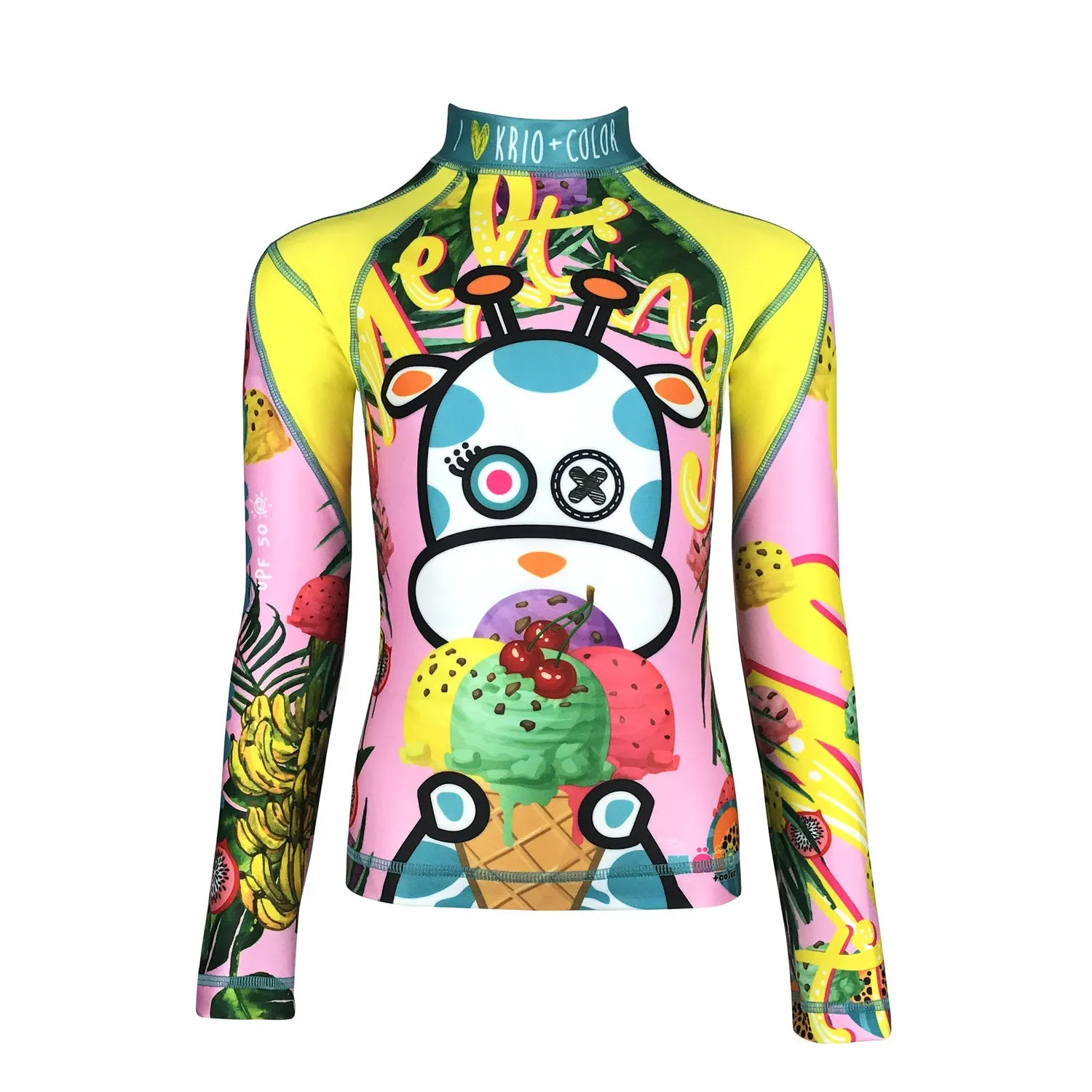 Giraffa Ice Cream Girls Long Sleeve Rash Guard With Zipper