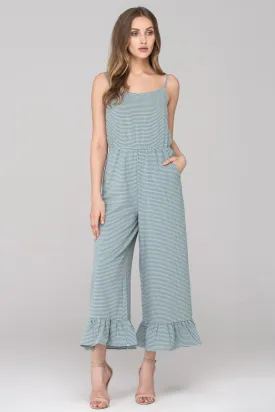 Green Checkered Ruffled Leg Hem Jumpsuit