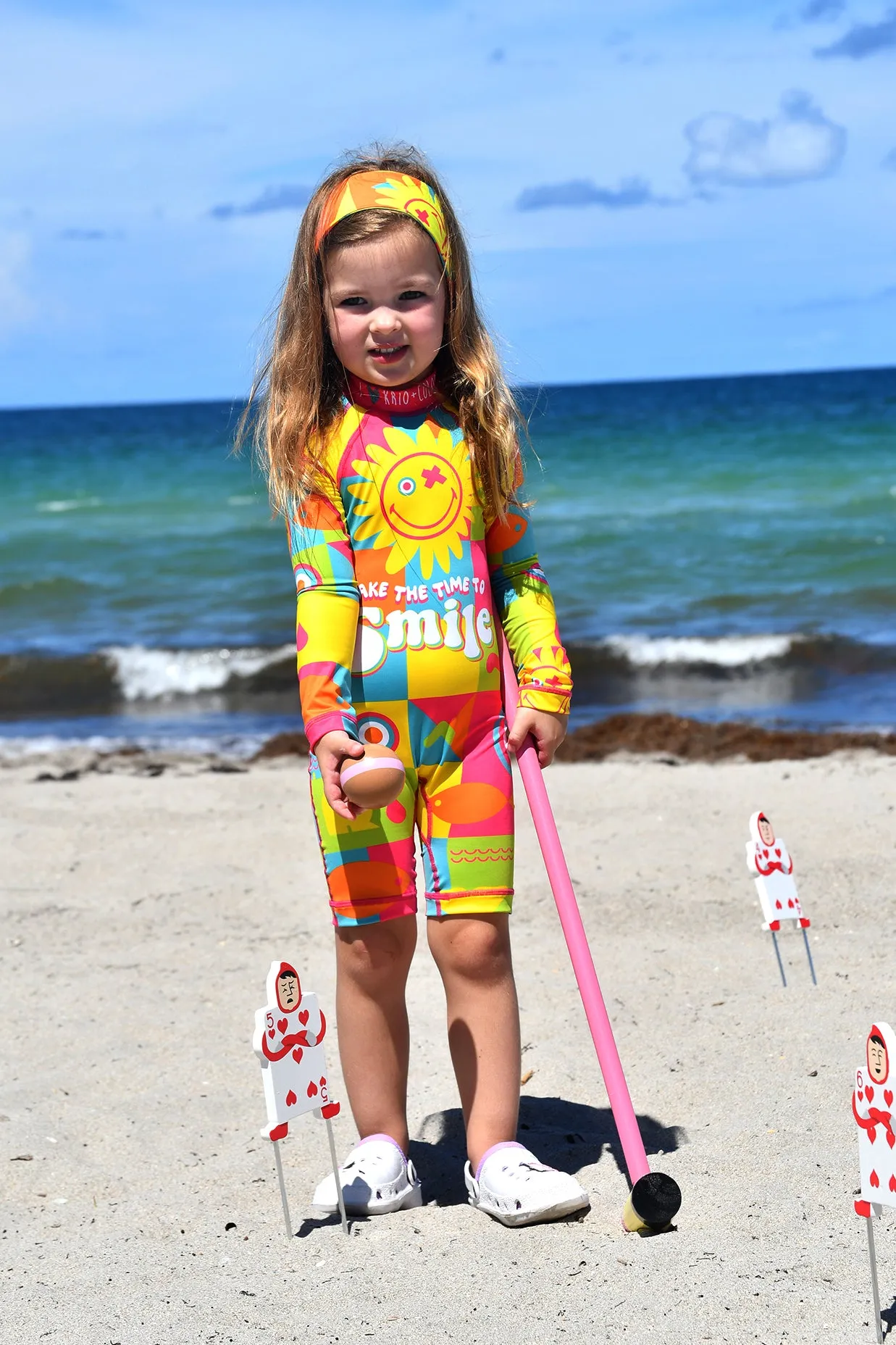 Happy Face Girls Long Sleeve Sunsuit