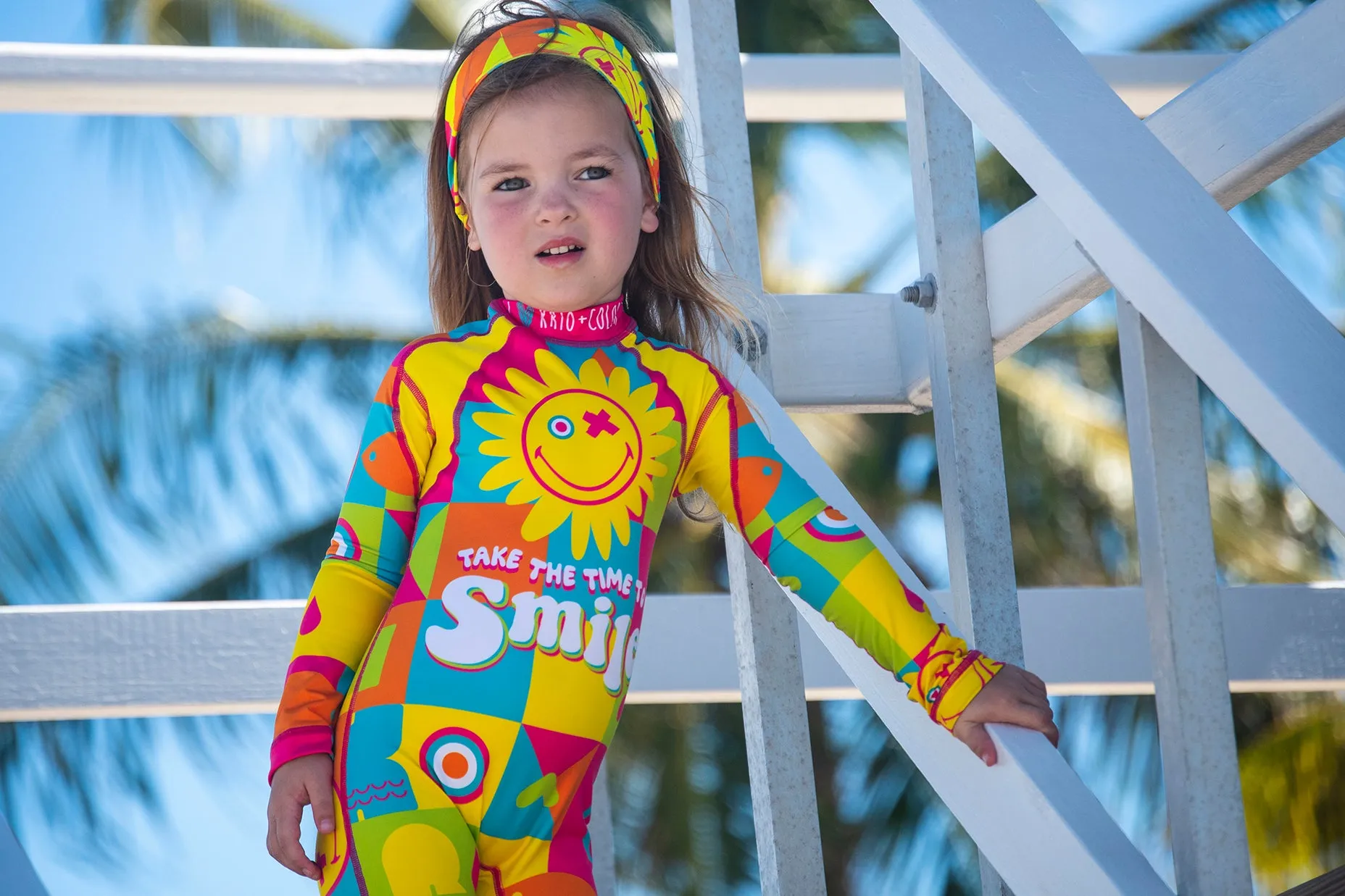 Happy Face Girls Long Sleeve Sunsuit