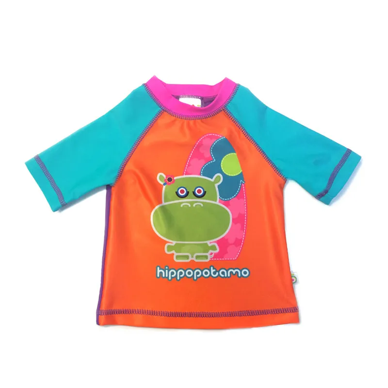 Hippo Baby Girl Short Sleeve Rash Guard Shirt