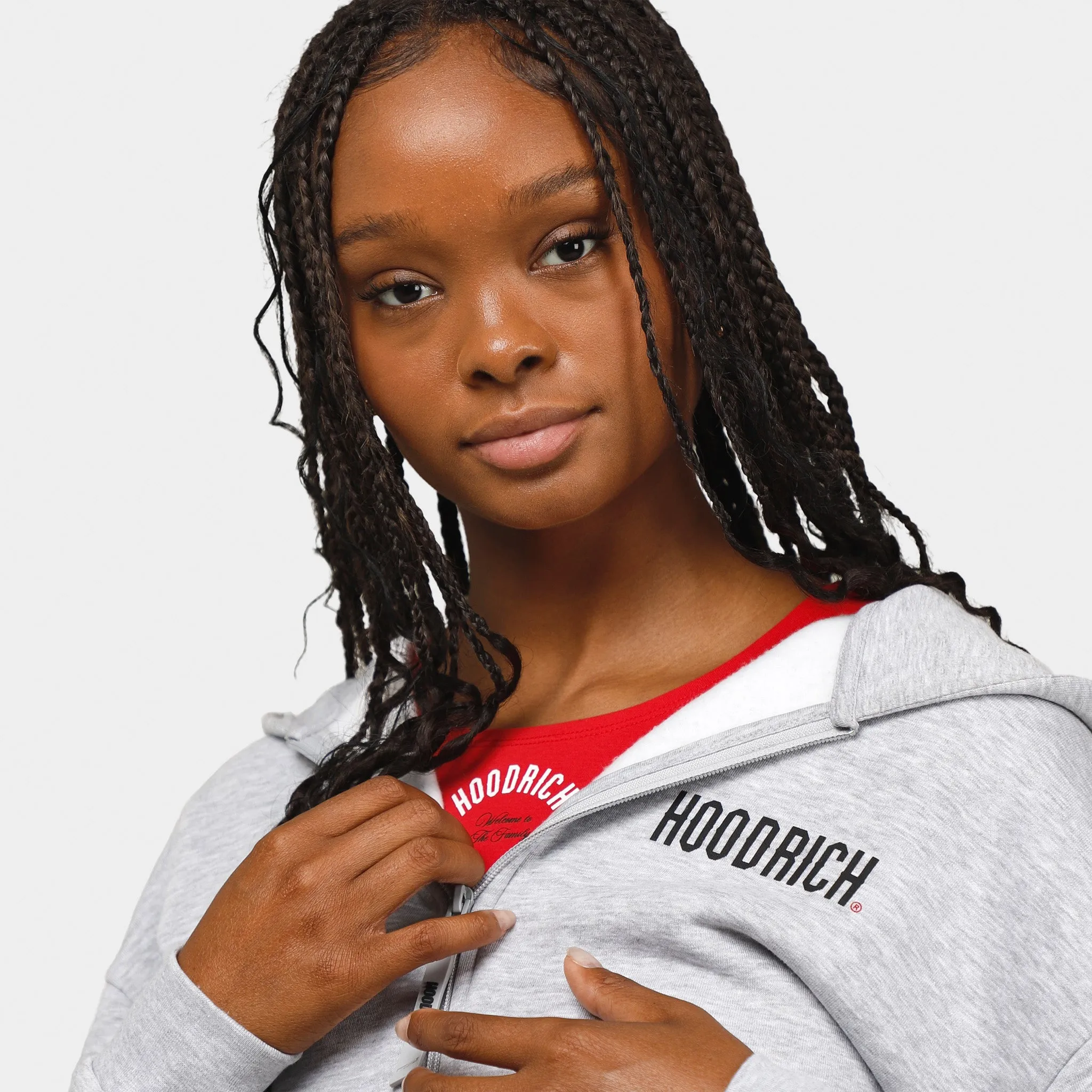 Hoodrich Women's OG Azure Full Zip Hoodie Heather Grey / Black - Mars Red