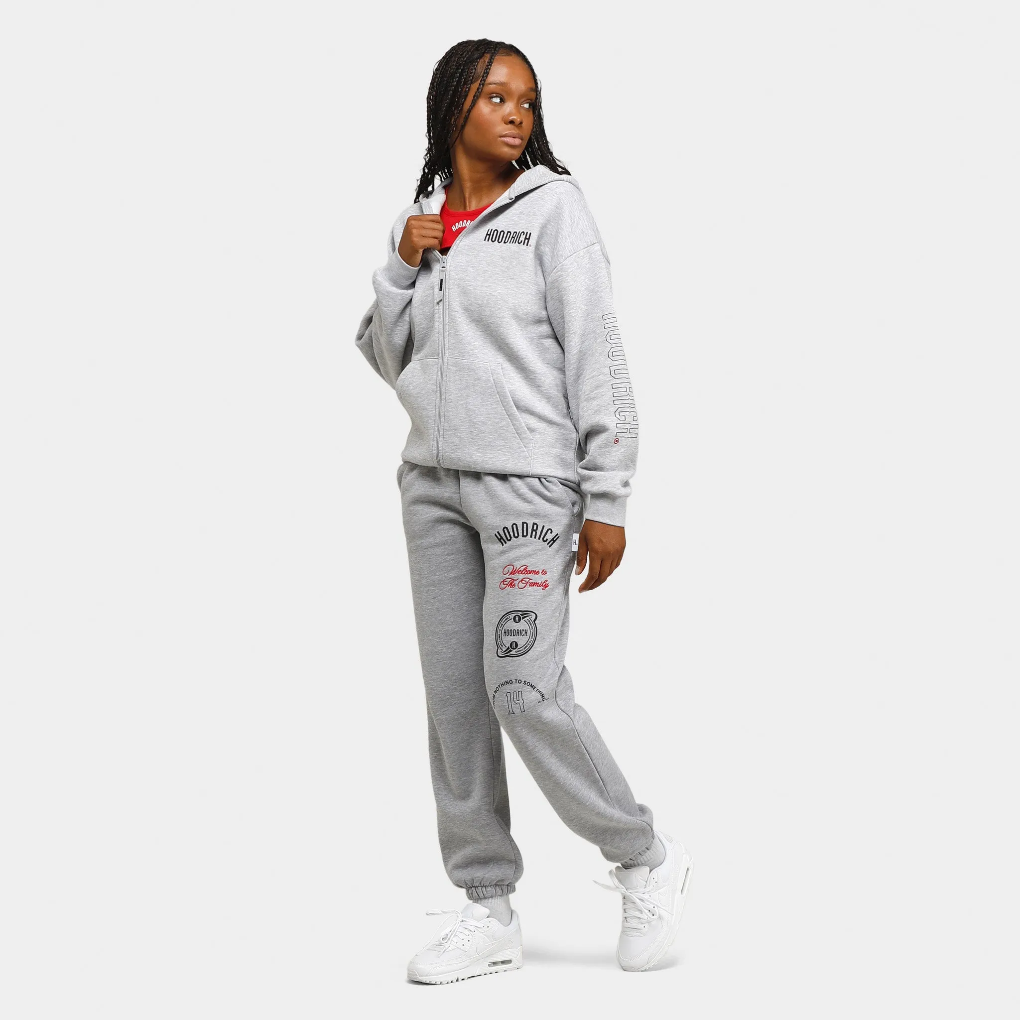 Hoodrich Women's OG Azure Full Zip Hoodie Heather Grey / Black - Mars Red