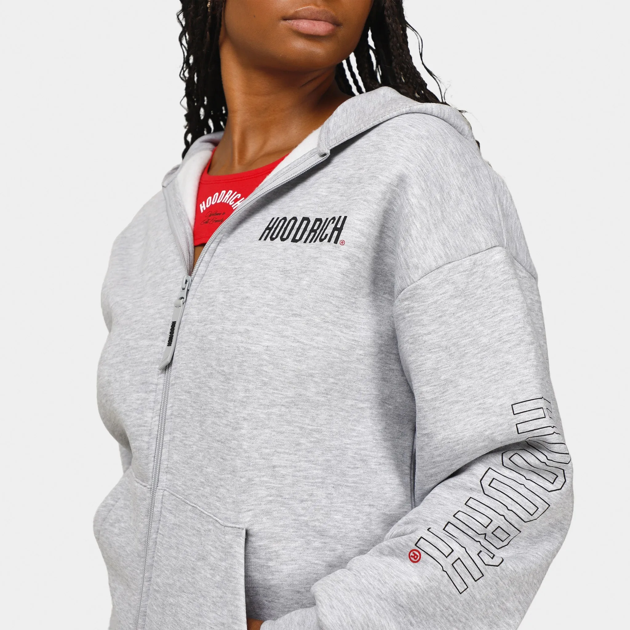 Hoodrich Women's OG Azure Full Zip Hoodie Heather Grey / Black - Mars Red