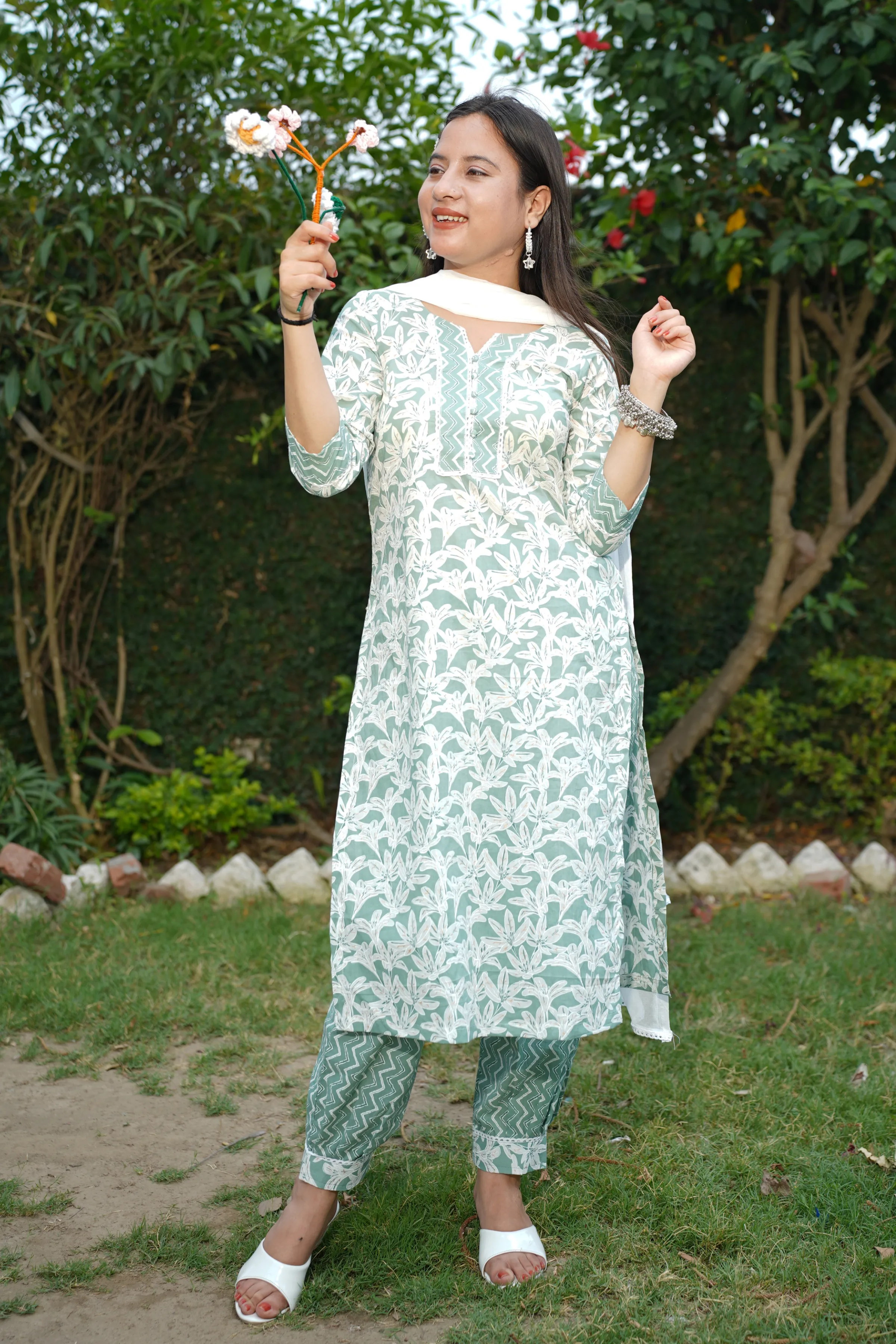 Icy Mint Bagh Print Suit Set