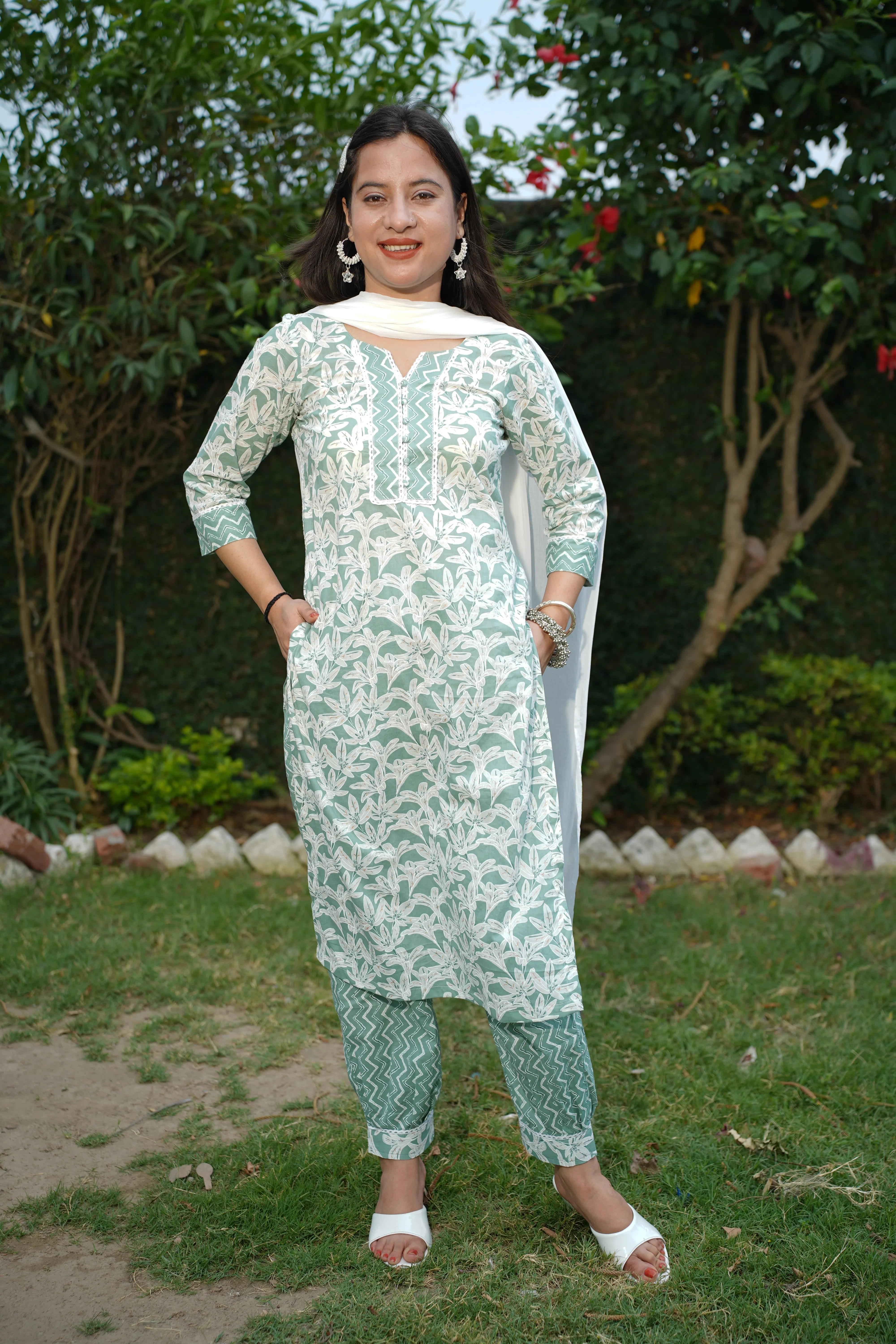 Icy Mint Bagh Print Suit Set