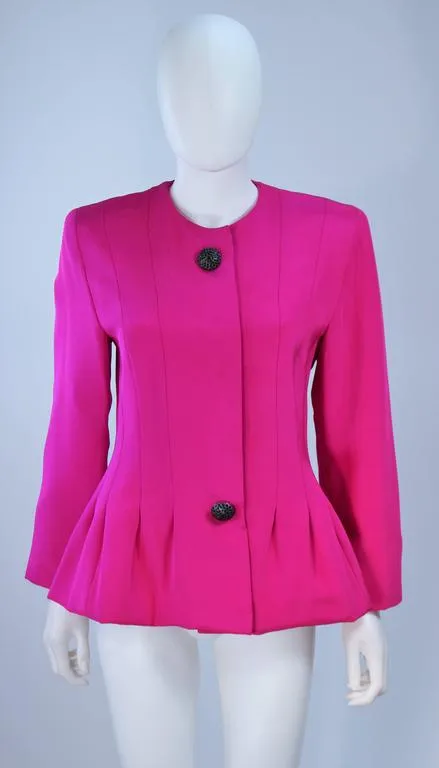 JACQUELINE DE RIBES Silk Magenta Skirt Suit Size 6