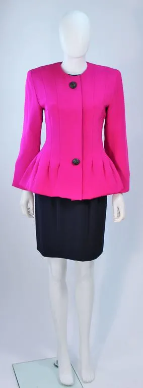 JACQUELINE DE RIBES Silk Magenta Skirt Suit Size 6