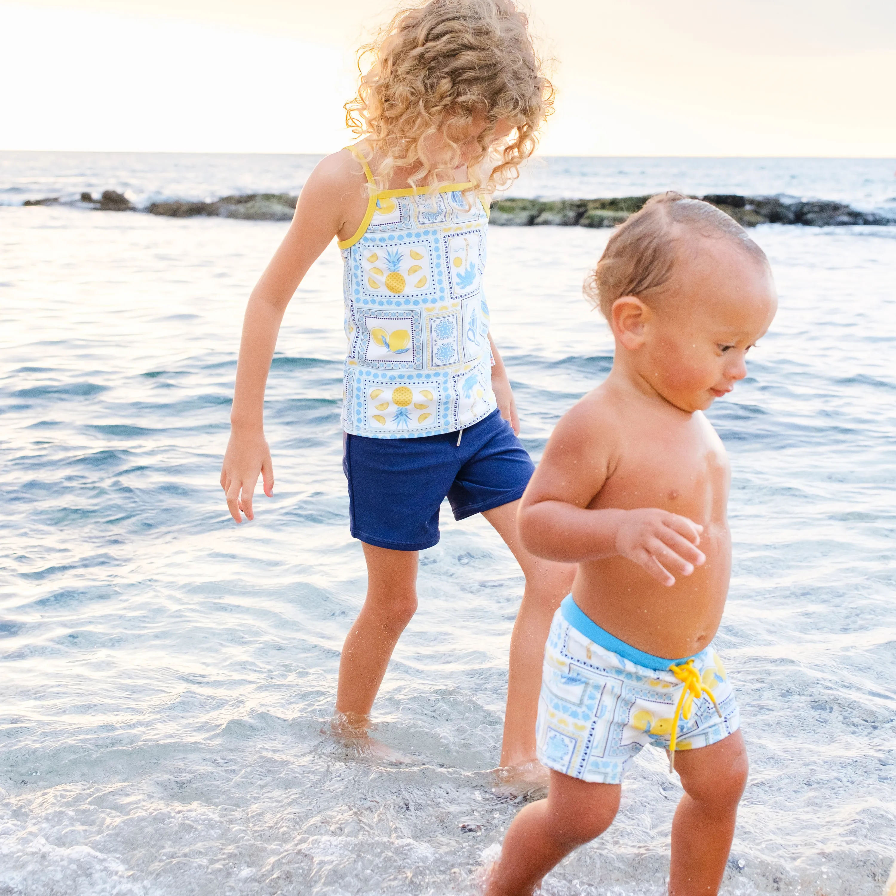 Kids Euro Swim Shorties | "Mediterranean Lemons"