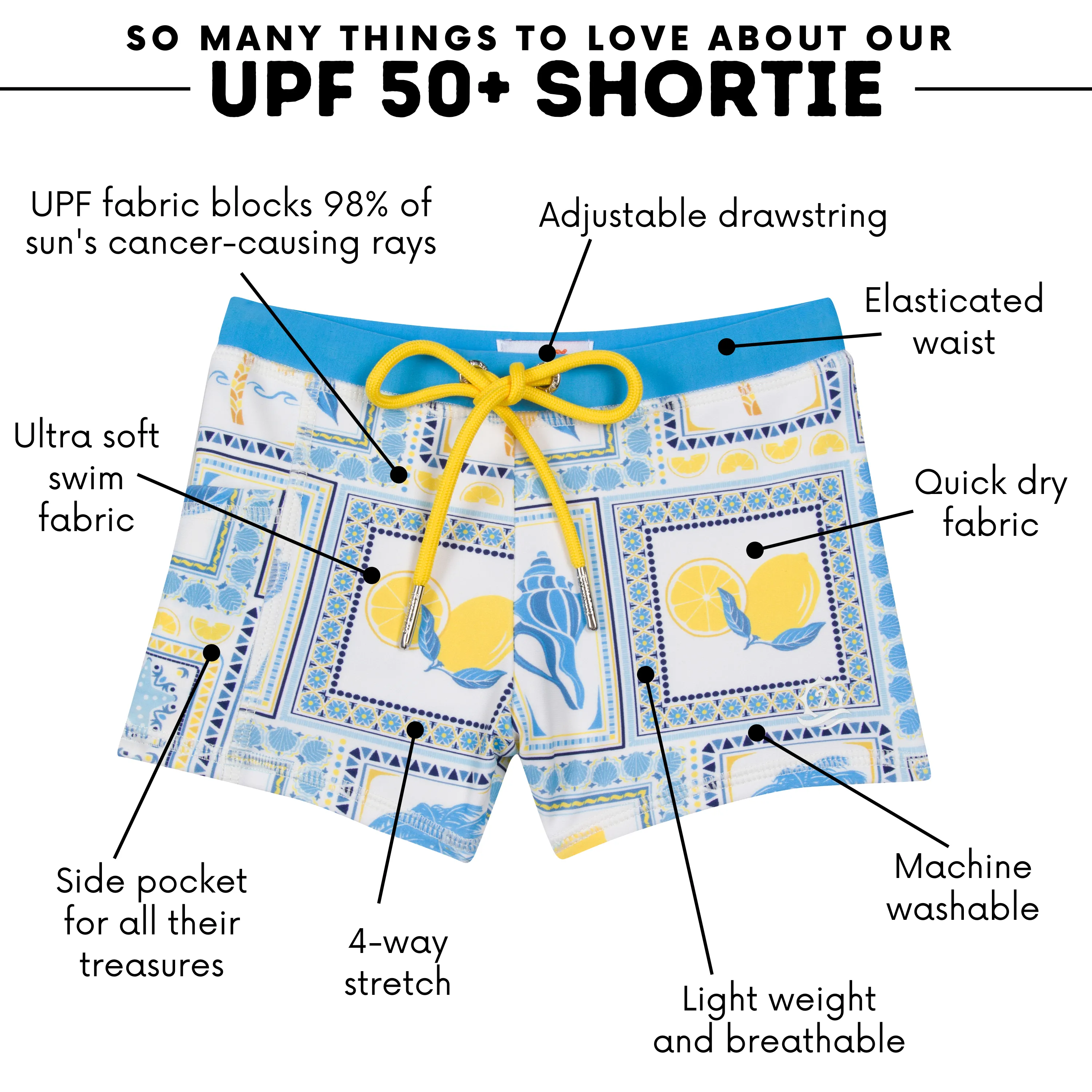 Kids Euro Swim Shorties | "Mediterranean Lemons"