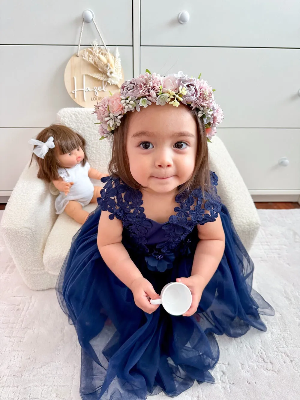 Layla Navy Blue Flower Girl Dress