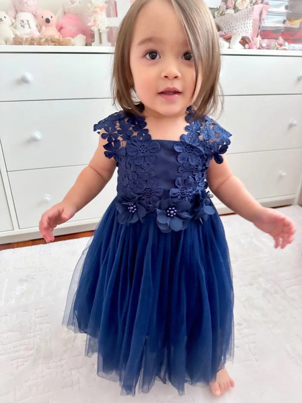 Layla Navy Blue Flower Girl Dress