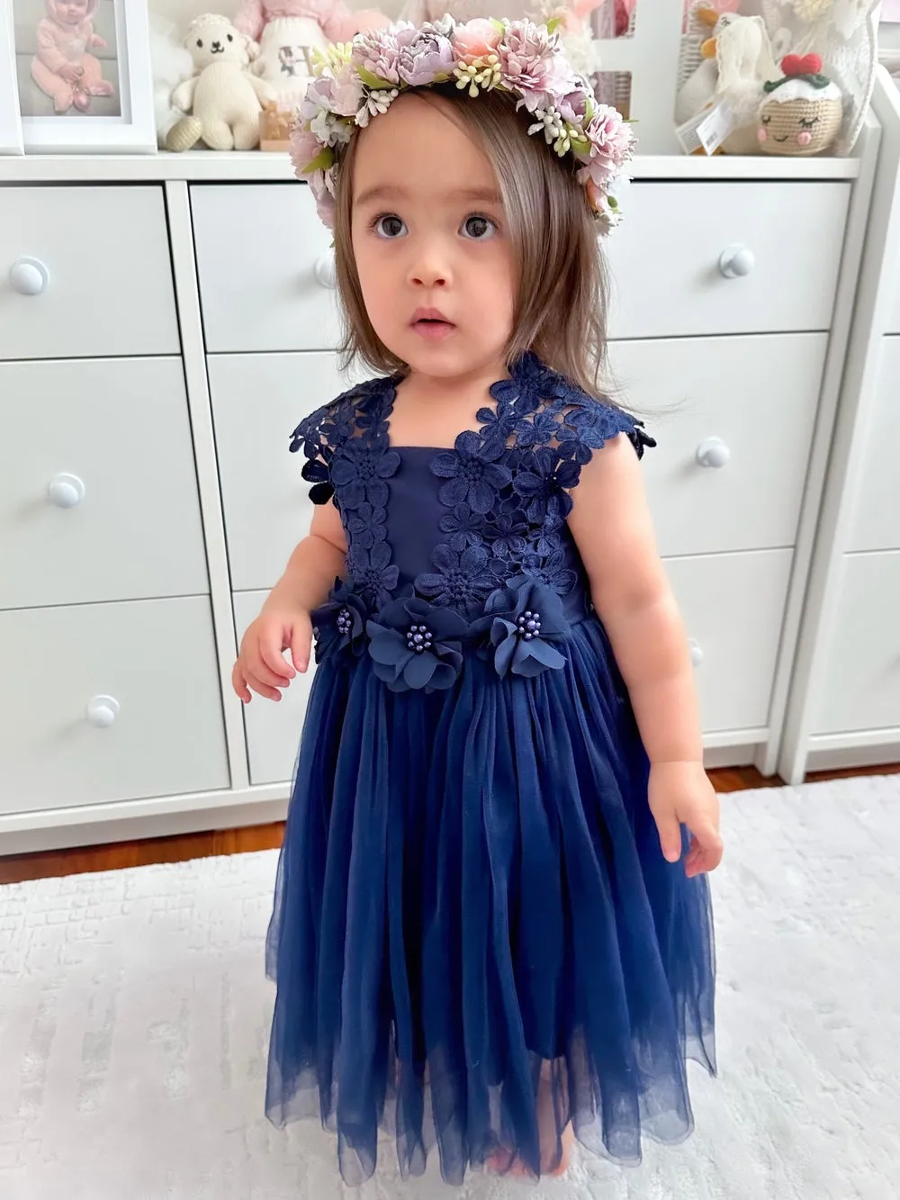 Layla Navy Blue Flower Girl Dress