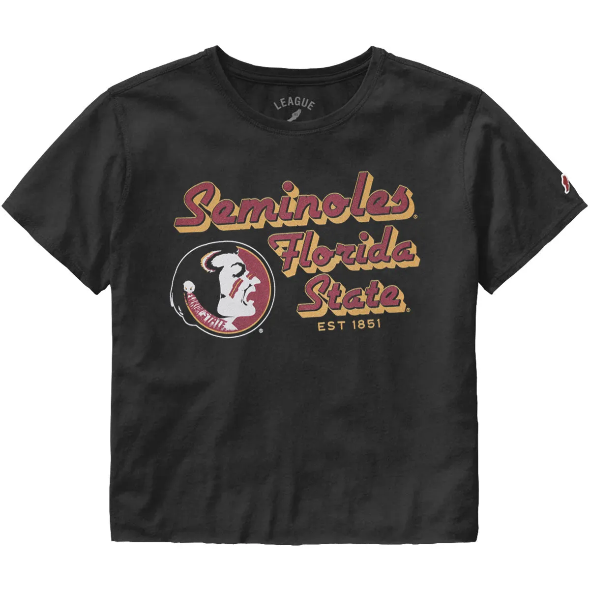 League Women's Vault Seminole Logo/Seminoles Florida State Design Short Sleeve Crop T-shirt - Black