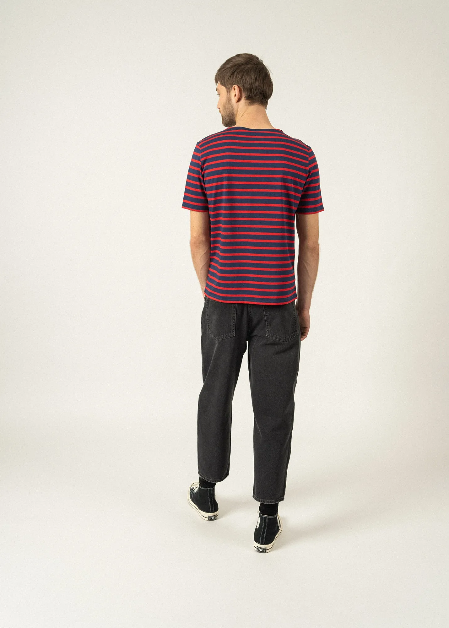 Levant short sleeve striped sailor shirt - regular fit, in light cotton (MARINE/TULIPE)