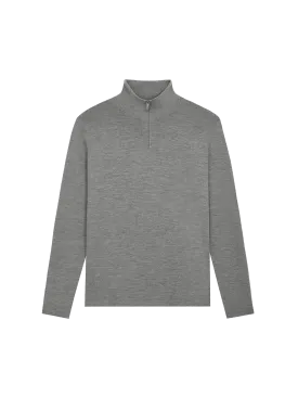 Mens Regenerative Merino Wool Half-Zip Sweater—grey marl