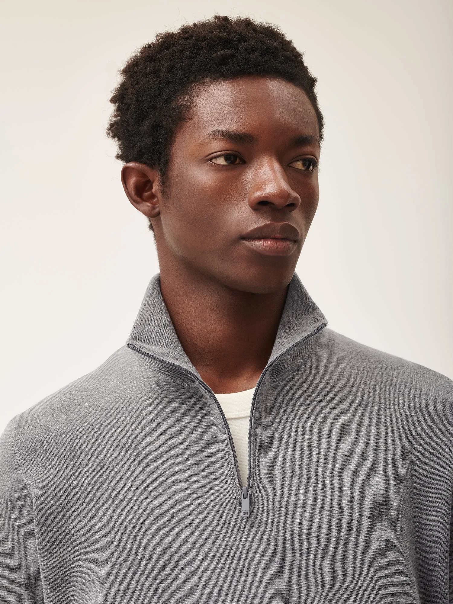 Mens Regenerative Merino Wool Half-Zip Sweater—grey marl