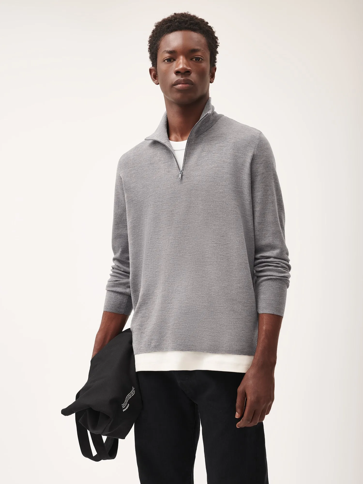 Mens Regenerative Merino Wool Half-Zip Sweater—grey marl