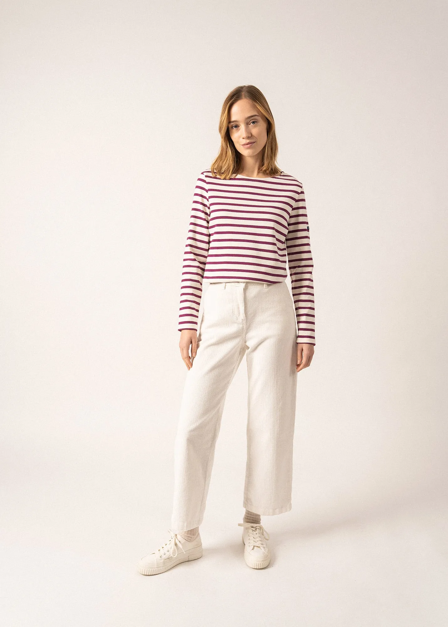 Meridame striped sailor shirt - regular fit, in thick cotton (ECUME/PRUNE)