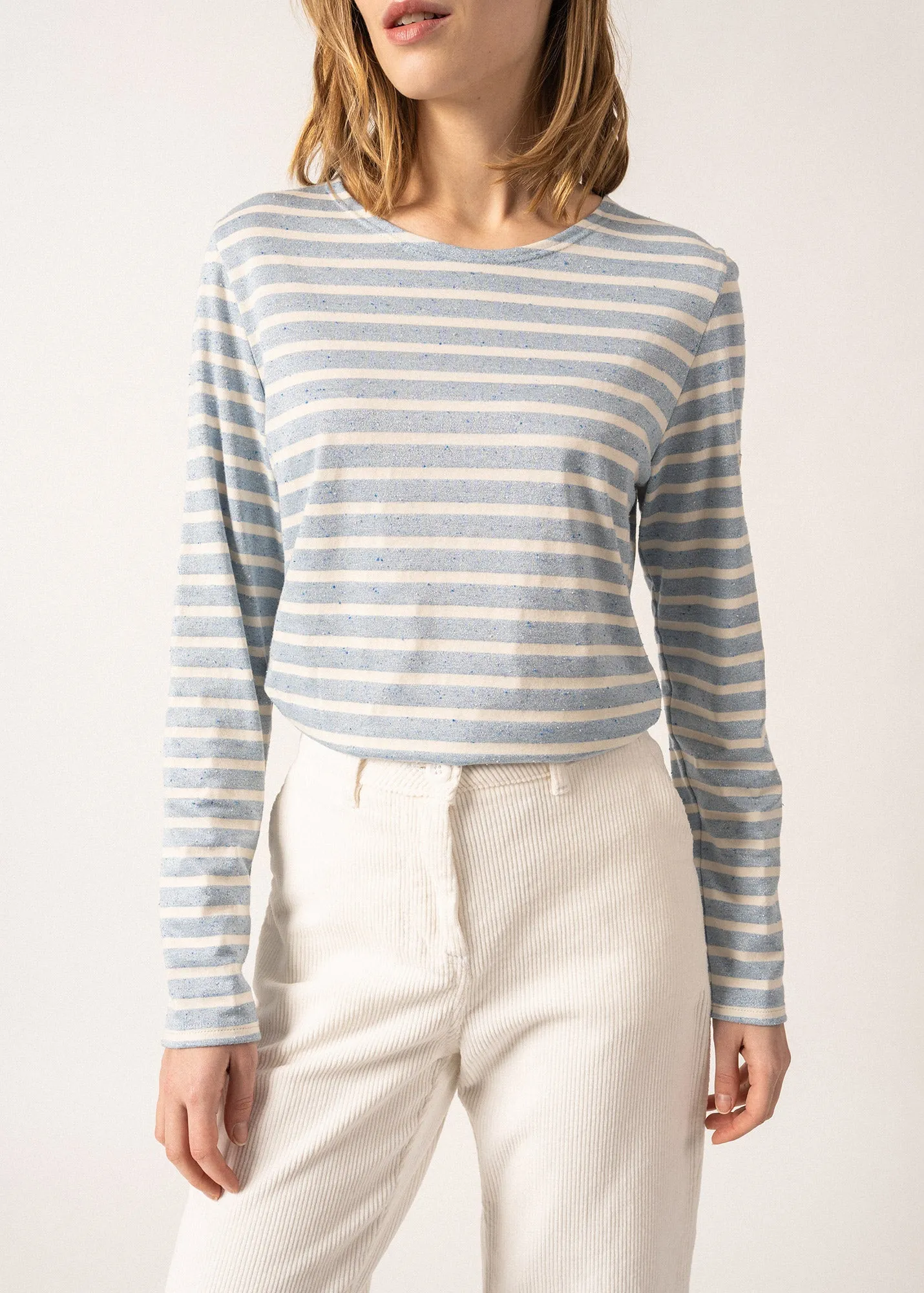 Minquidame Sequinned Breton Shirt - in blended cotton (CIEL/ECRU)