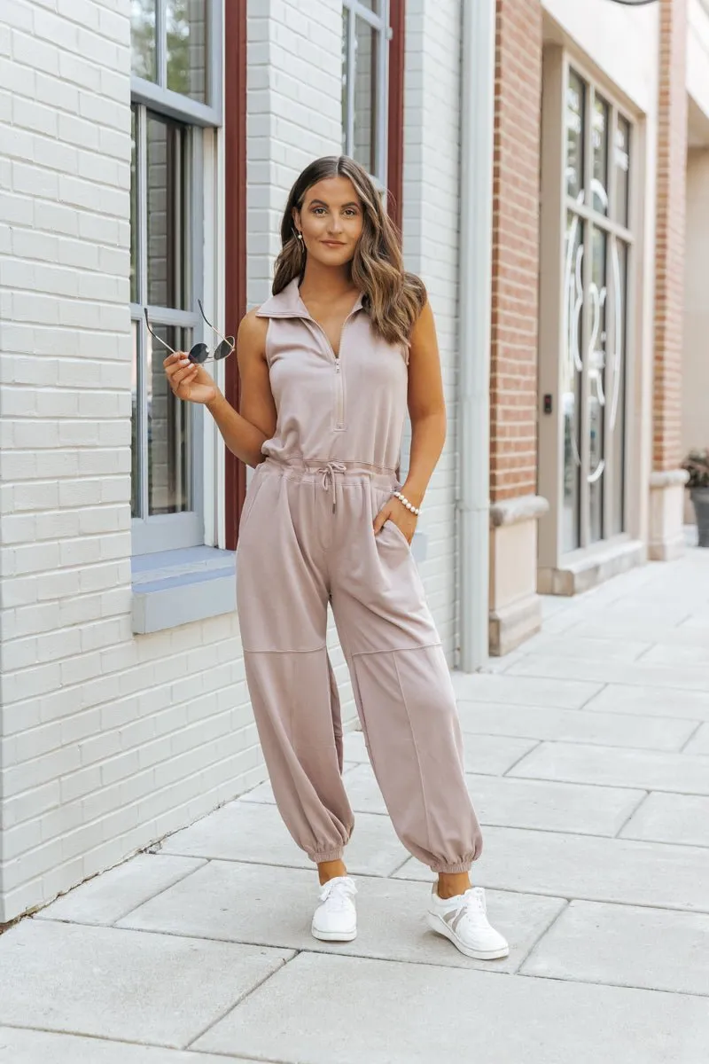 Mocha Sleeveless Jogger Style Jumpsuit